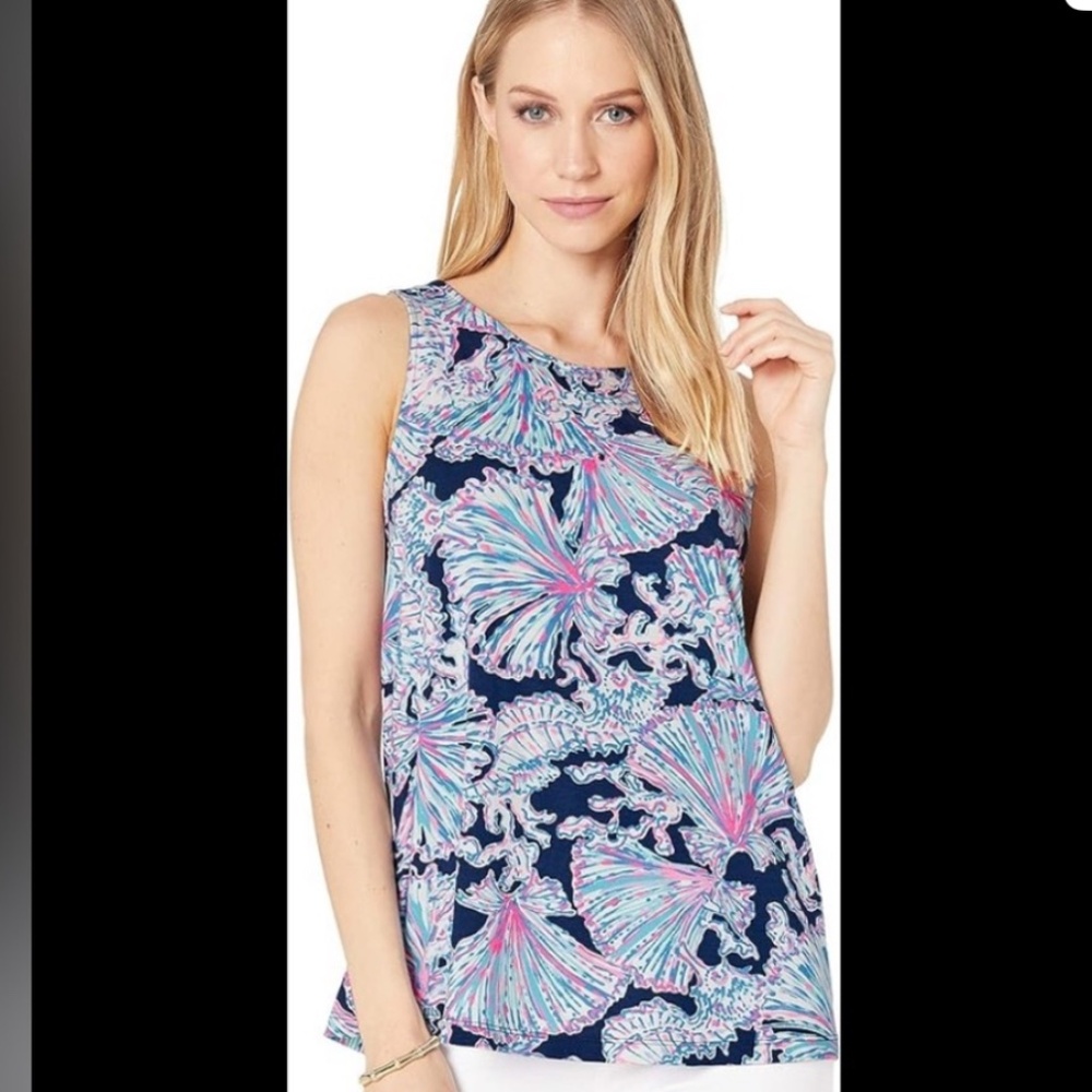 Lilly Pulitzer Kristen Swing Top Deep Sea Navy Shells Bells Criss Cross Size M